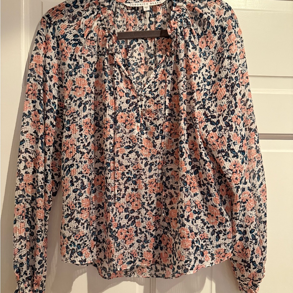 Veronica Beard Pink and Orange Flutter Sleeve Blouse